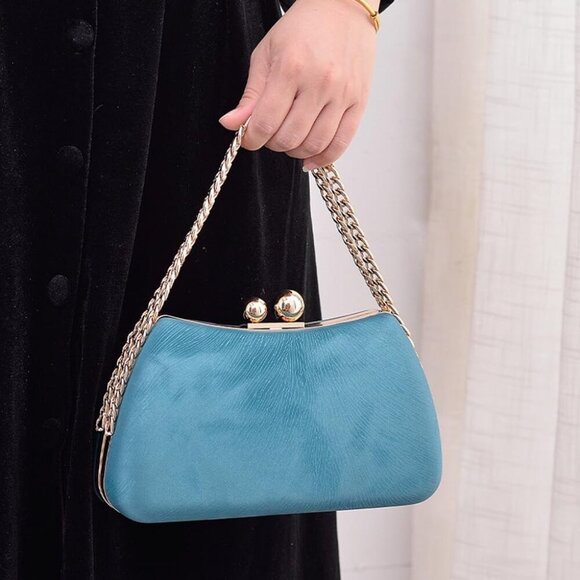 🆕Women Blue Leather Wedding Cocktail Evening Bag Purse Crossbody Shoulder Satch - Picture 6 of 8